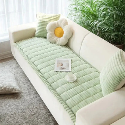 Pleated-Edge Plush Sofa Cover