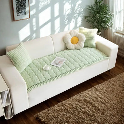 Pleated-Edge Plush Sofa Cover