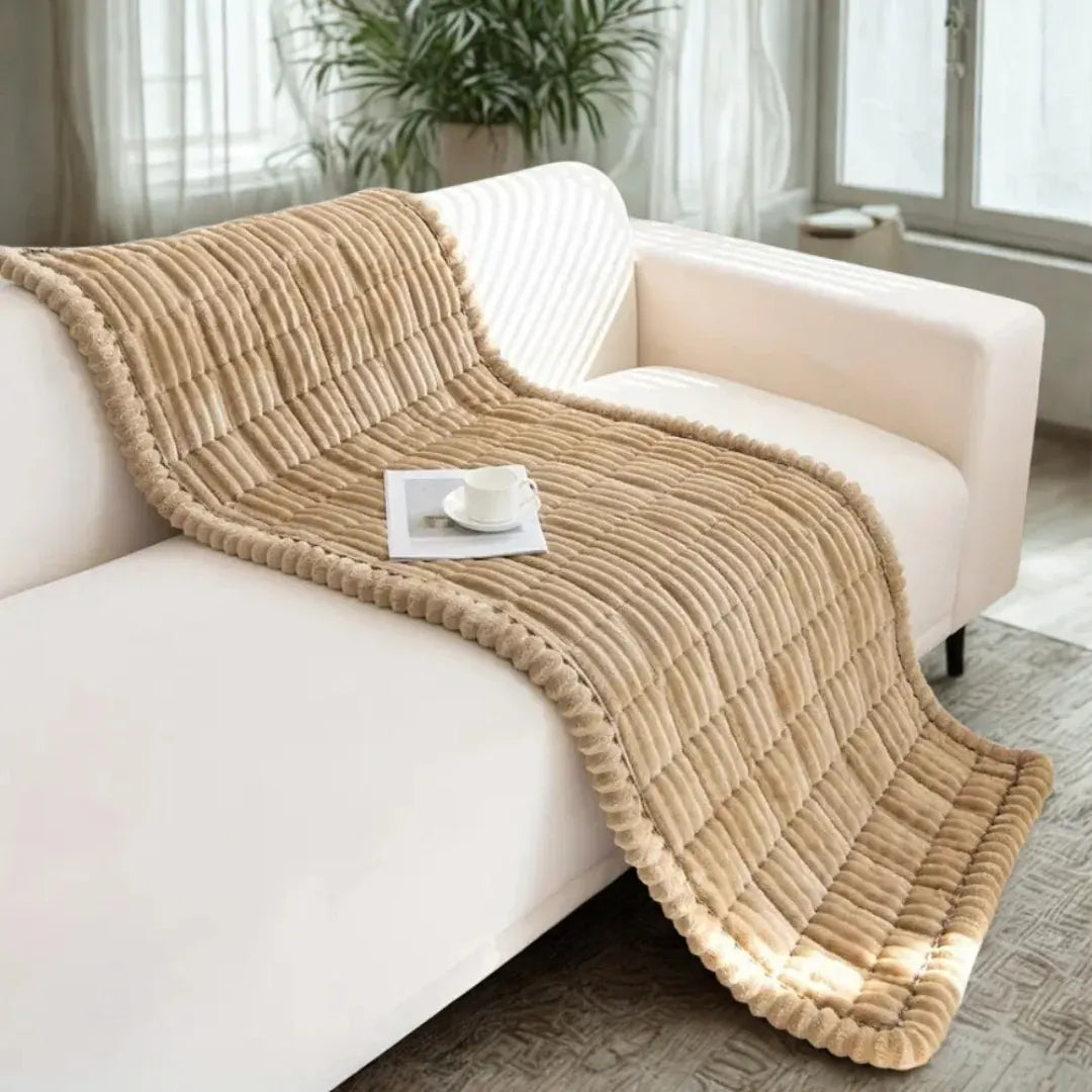 Pleated-Edge Plush Sofa Cover