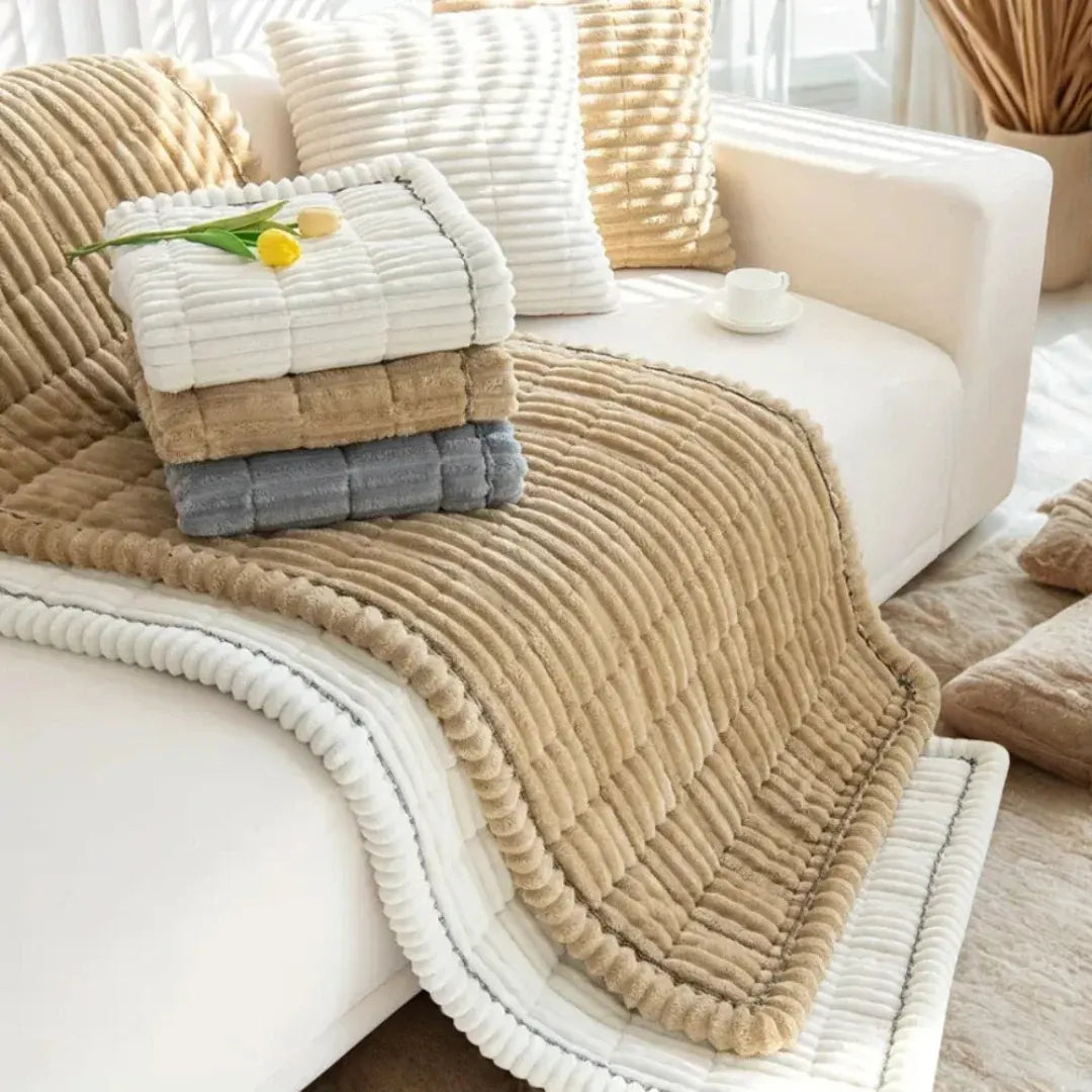 Pleated-Edge Plush Sofa Cover