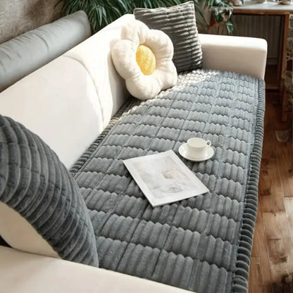 Pleated-Edge Plush Sofa Cover