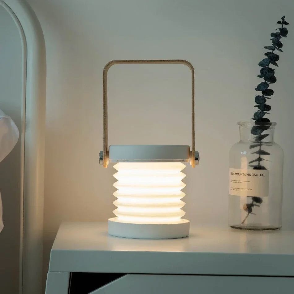 Portable Wooden-Handle Foldable Lantern | Rechargeable LED Table Lamp