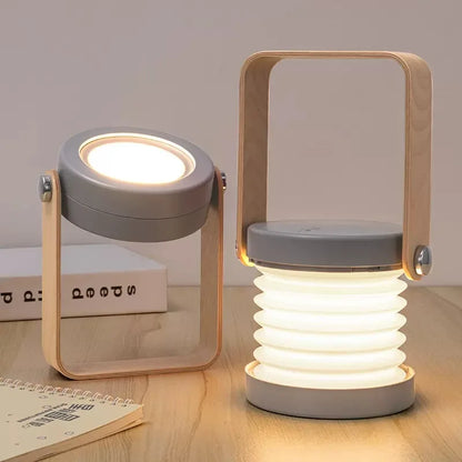 Portable Wooden-Handle Foldable Lantern | Rechargeable LED Table Lamp