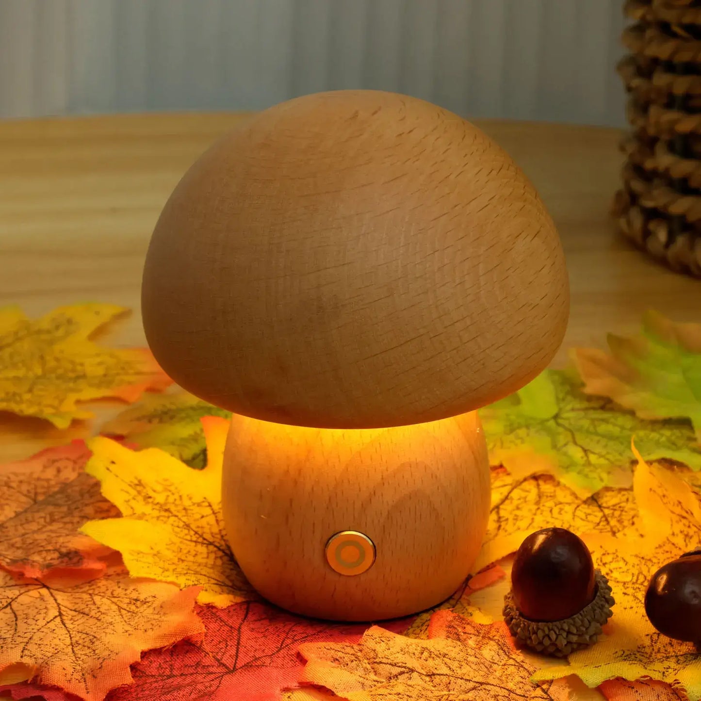 Portobello Mushroom Wood Night Light - Rechargeable Natural Table Lamp