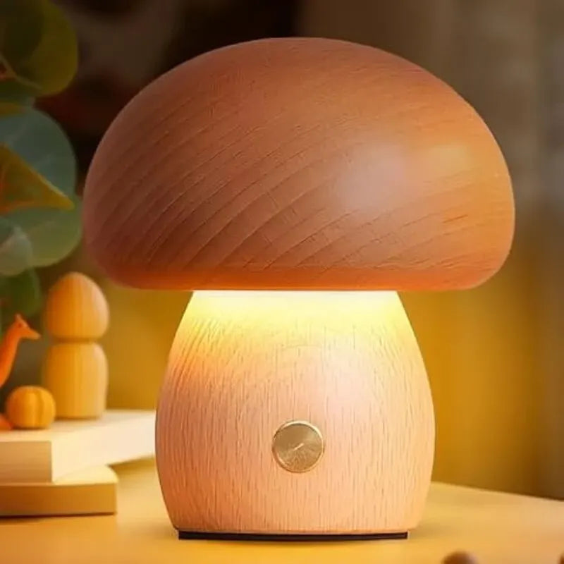 Portobello Mushroom Wood Night Light - Rechargeable Natural Table Lamp