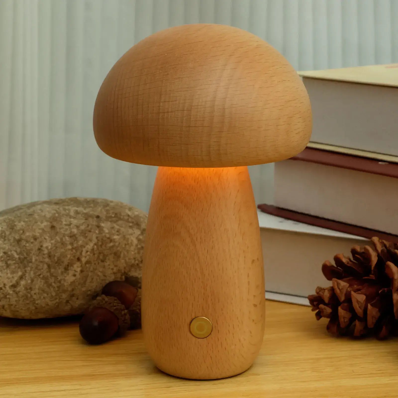 Portobello Mushroom Wood Night Light - Rechargeable Natural Table Lamp