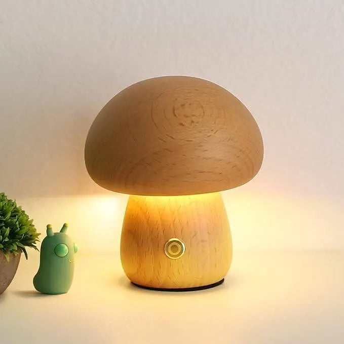 Portobello Mushroom Wood Night Light - Rechargeable Natural Table Lamp