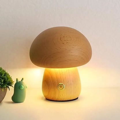 Portobello Mushroom Wood Night Light - Rechargeable Natural Table Lamp