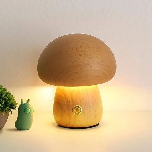 Portobello Mushroom Wood Night Light - Rechargeable Natural Table Lamp