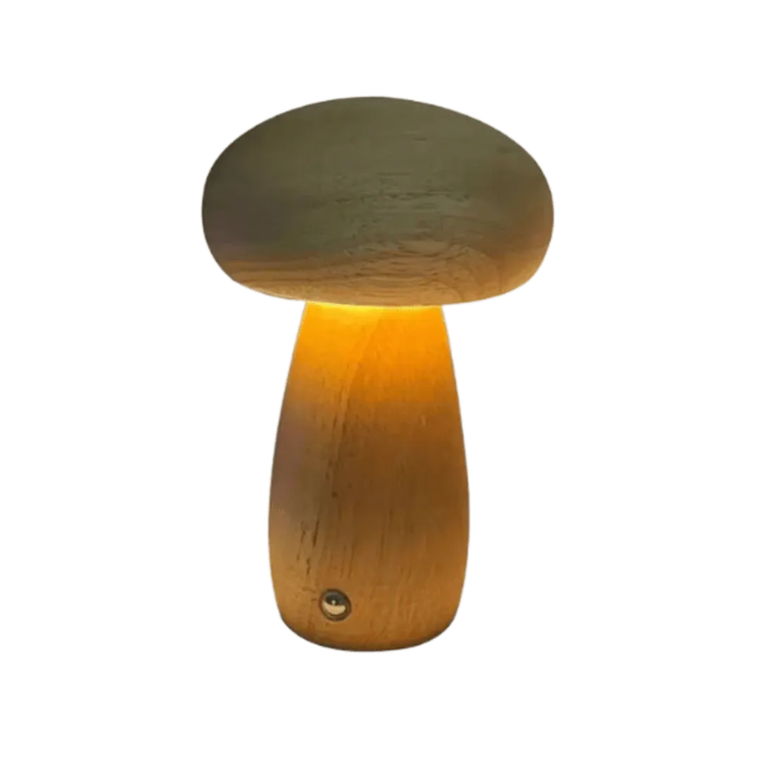 Portobello Mushroom Wood Night Light - Rechargeable Natural Table Lamp