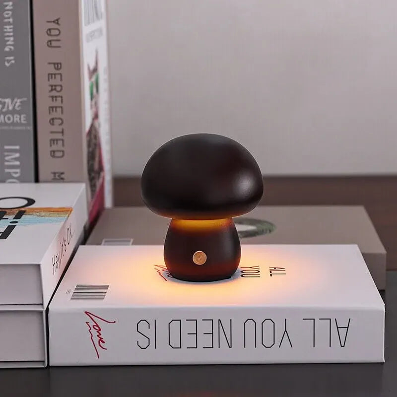 Portobello Mushroom Wood Night Light - Rechargeable Natural Table Lamp