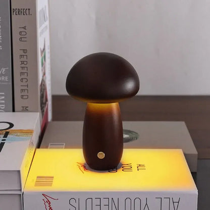 Portobello Mushroom Wood Night Light - Rechargeable Natural Table Lamp