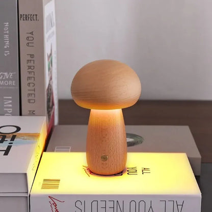 Portobello Mushroom Wood Night Light - Rechargeable Natural Table Lamp