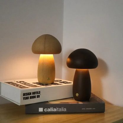 Portobello Mushroom Wood Night Light - Rechargeable Natural Table Lamp