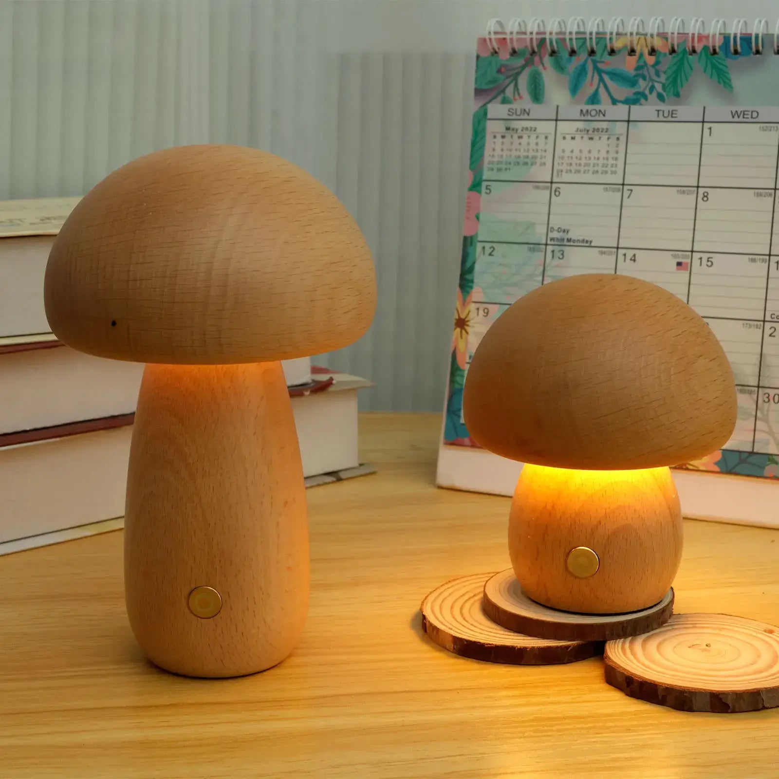 Portobello Mushroom Wood Night Light - Rechargeable Natural Table Lamp