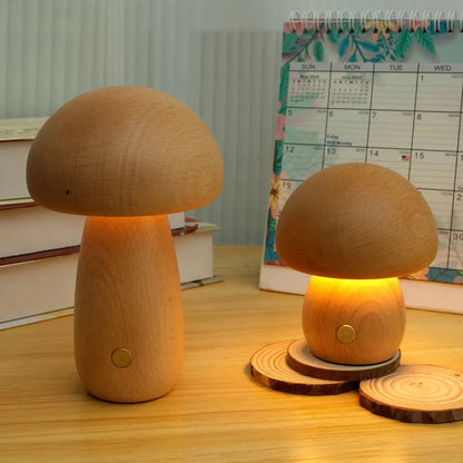 Portobello Mushroom Wood Night Light - Rechargeable Natural Table Lamp