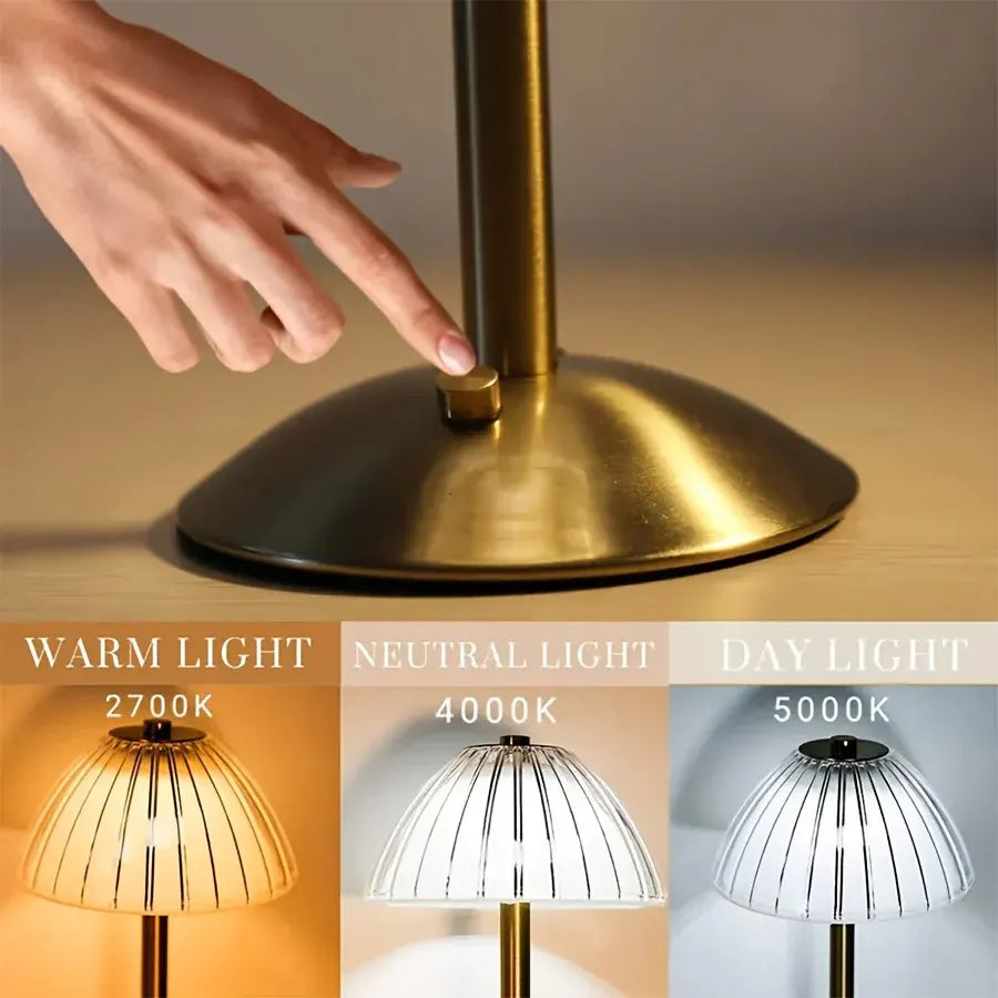 Rechargeable Table Lamp with Gold Finish and USB Charging Port