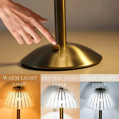Rechargeable Table Lamp with Gold Finish and USB Charging Port