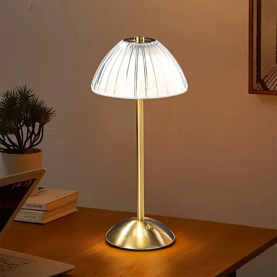 Rechargeable Table Lamp with Gold Finish and USB Charging Port