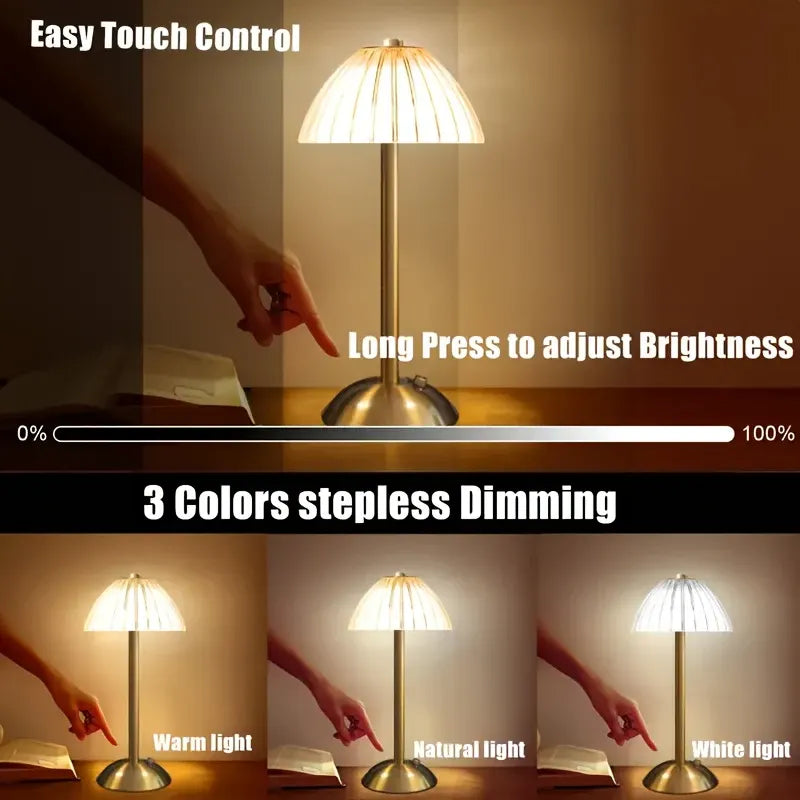 Rechargeable Table Lamp with Gold Finish and USB Charging Port