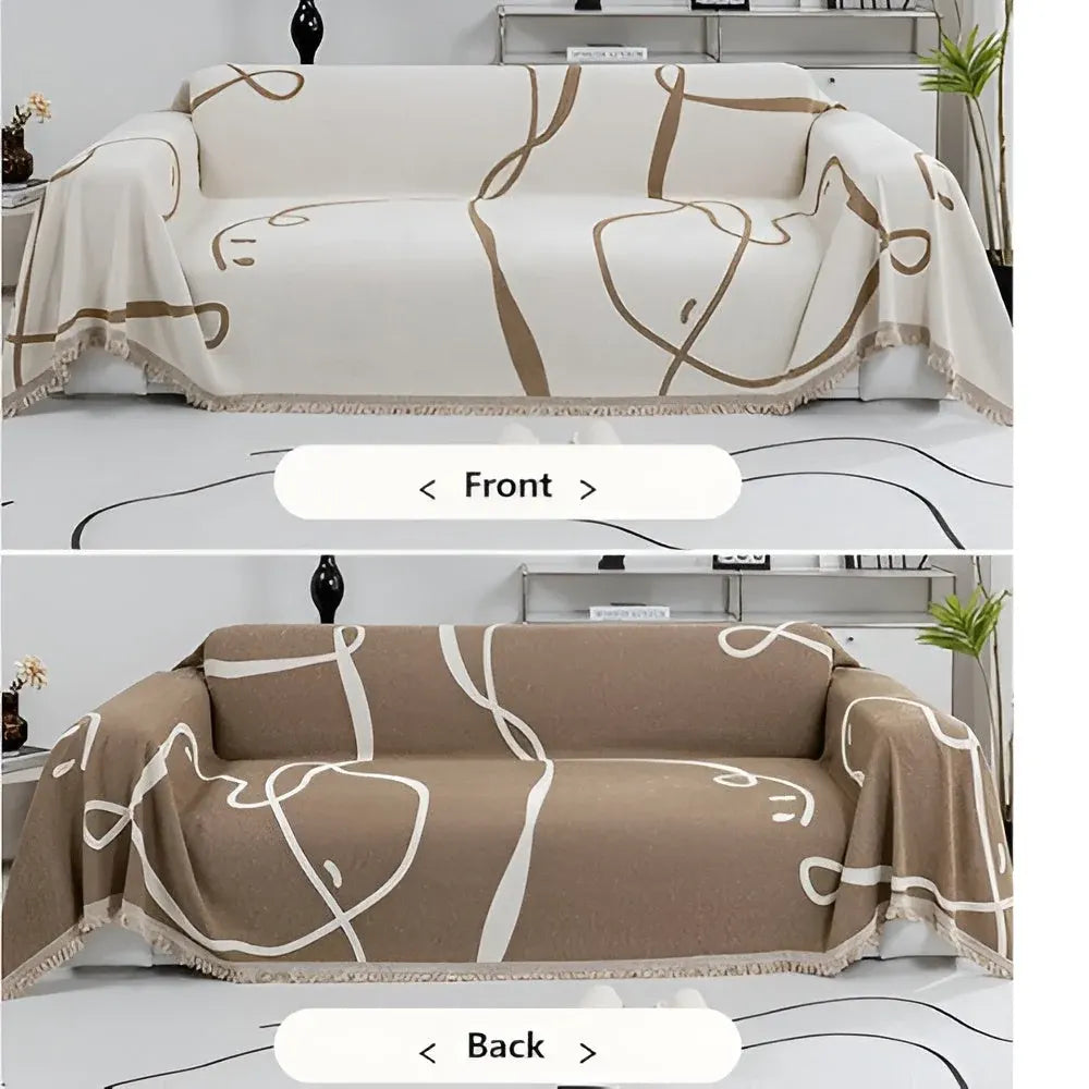 Reversible Chenille Sofa Cover with Abstract Line Design