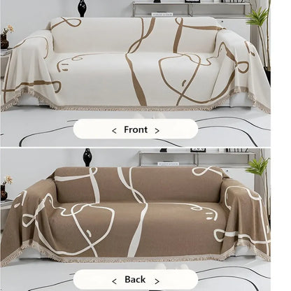 Reversible Chenille Sofa Cover with Abstract Line Design