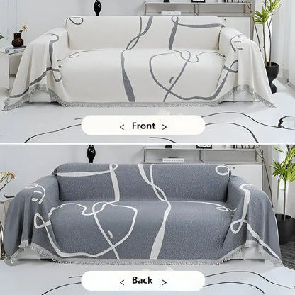 Reversible Chenille Sofa Cover with Abstract Line Design