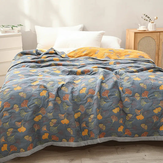 Reversible Cozy Throw Blanket with Elegant Leaf Print Design