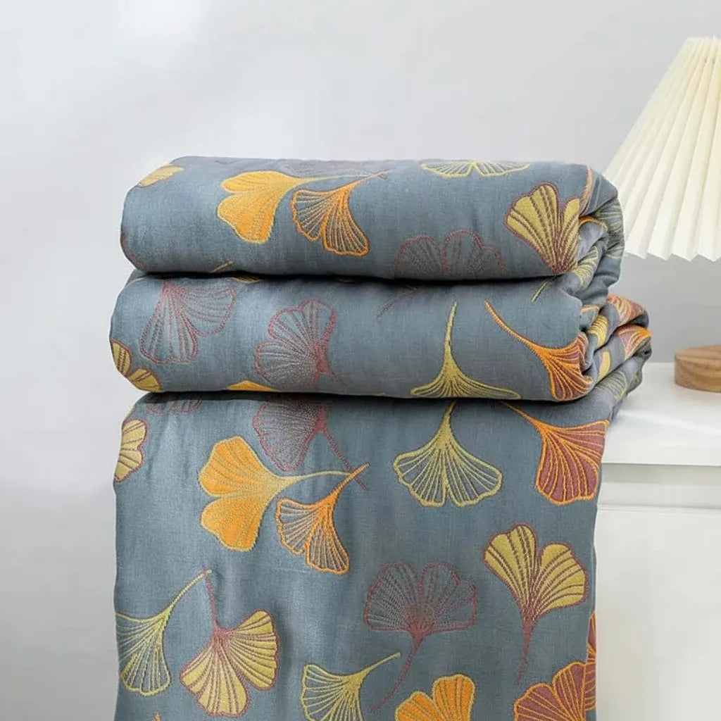 Reversible Cozy Throw Blanket with Elegant Leaf Print Design