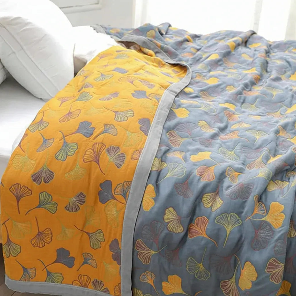 Reversible Cozy Throw Blanket with Elegant Leaf Print Design