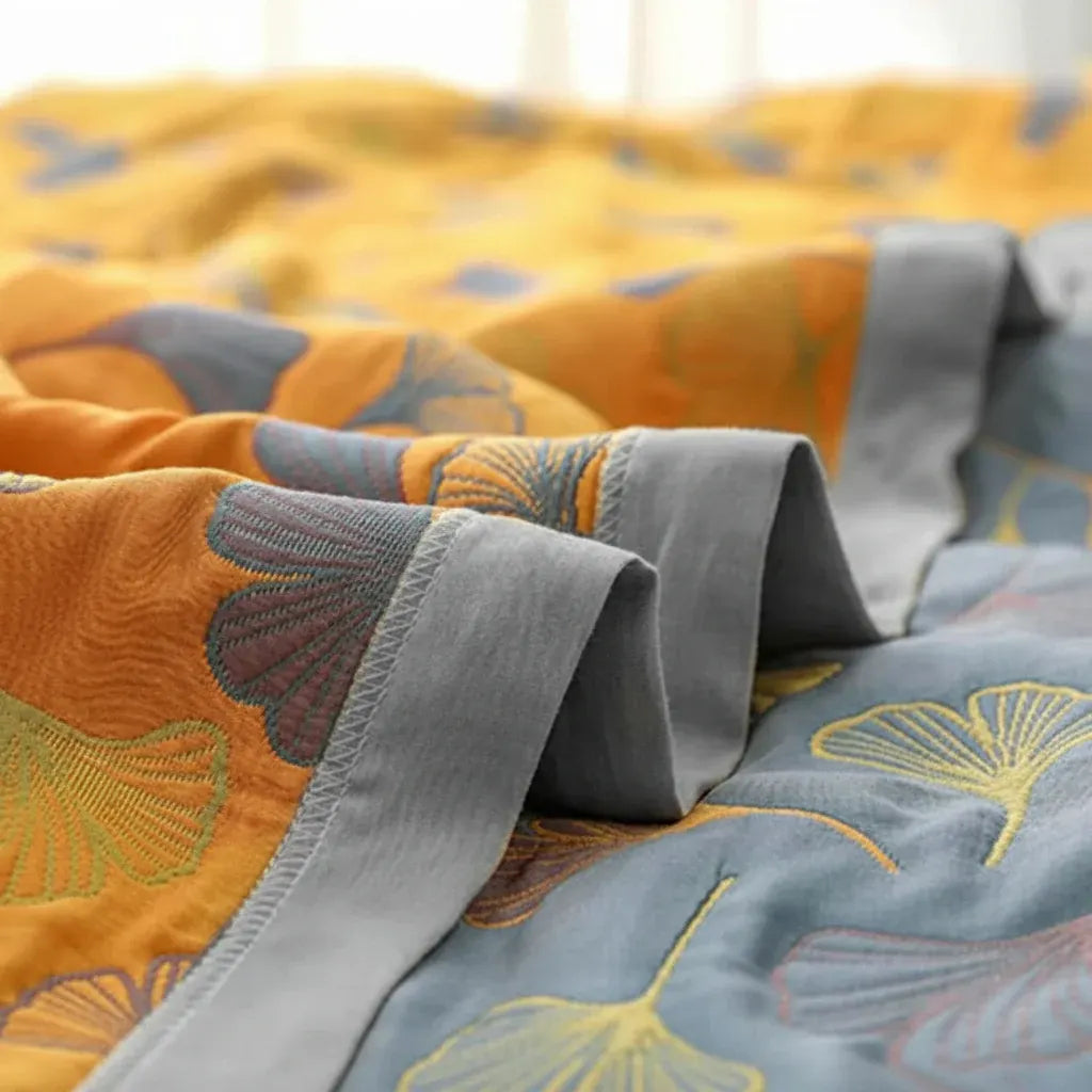 Reversible Cozy Throw Blanket with Elegant Leaf Print Design