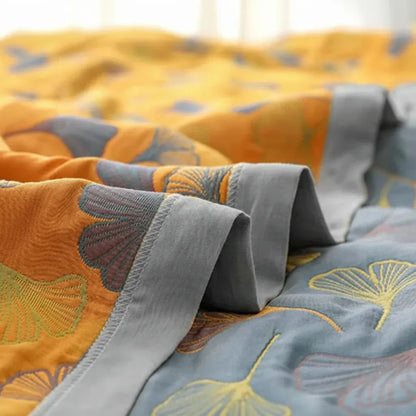 Reversible Cozy Throw Blanket with Elegant Leaf Print Design