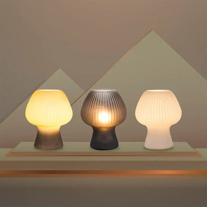 Ribbed Glass Mushroom Nightstand Lamp - Vintage Style Accent Light