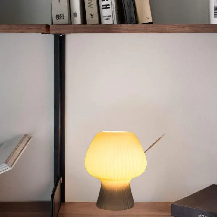 Ribbed Glass Mushroom Nightstand Lamp - Vintage Style Accent Light