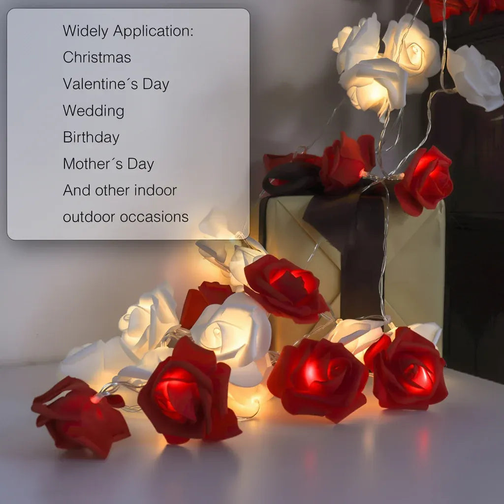 Rose Flower Battery-Powered String Lights for Romantic Decor