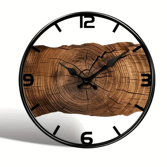 Rustic Wood-Grain Wall Clock with Natural Log Design