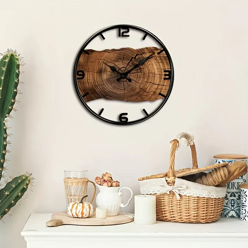 Rustic Wood-Grain Wall Clock with Natural Log Design