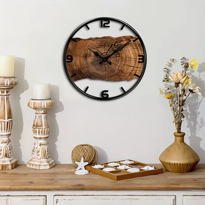 Rustic Wood-Grain Wall Clock with Natural Log Design