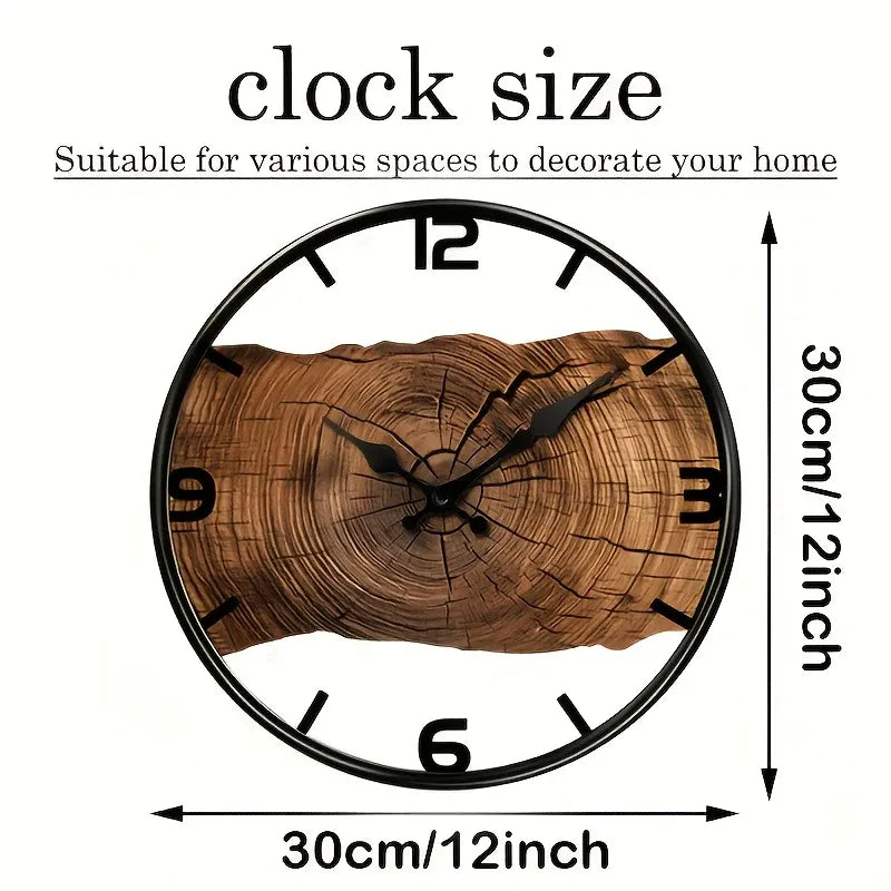 Rustic Wood-Grain Wall Clock with Natural Log Design