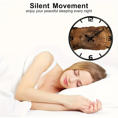 Rustic Wood-Grain Wall Clock with Natural Log Design