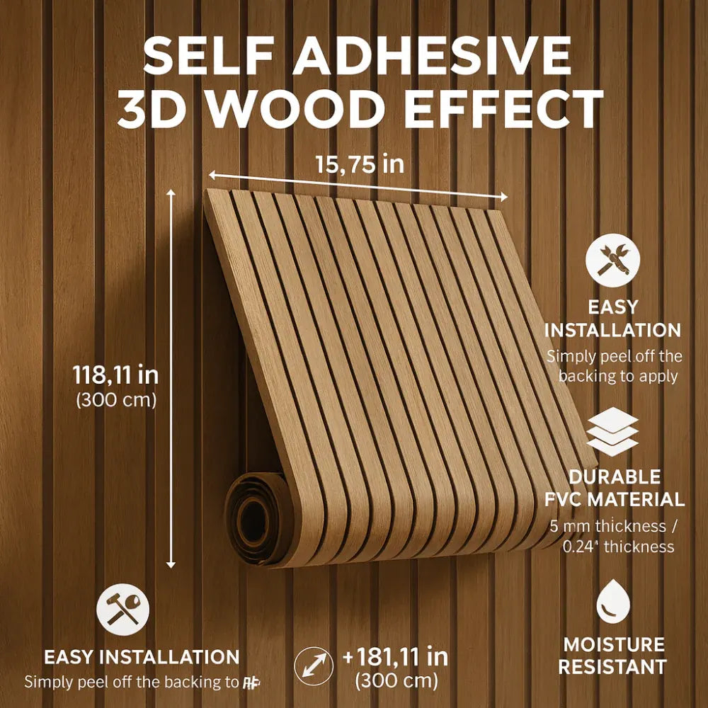 Self-Adhesive PVC 3D Wood-Effect Wall Panel Roll for Home Decor