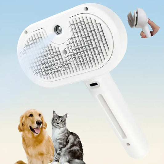 Self-Cleaning Silicone Pet Grooming Comb with Massage Spray Function
