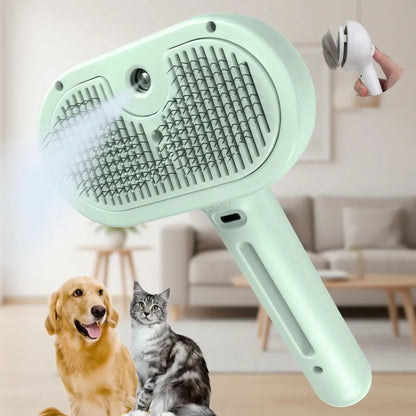 Self-Cleaning Silicone Pet Grooming Comb with Massage Spray Function