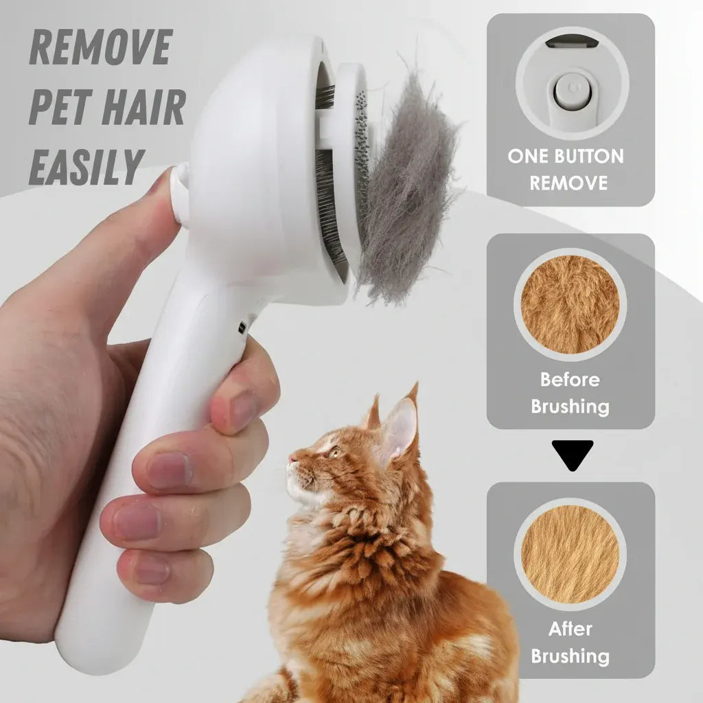 Self-Cleaning Silicone Pet Grooming Comb with Massage Spray Function