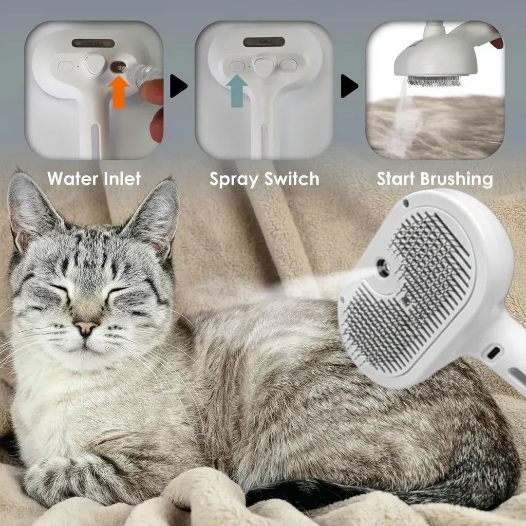 Self-Cleaning Silicone Pet Grooming Comb with Massage Spray Function