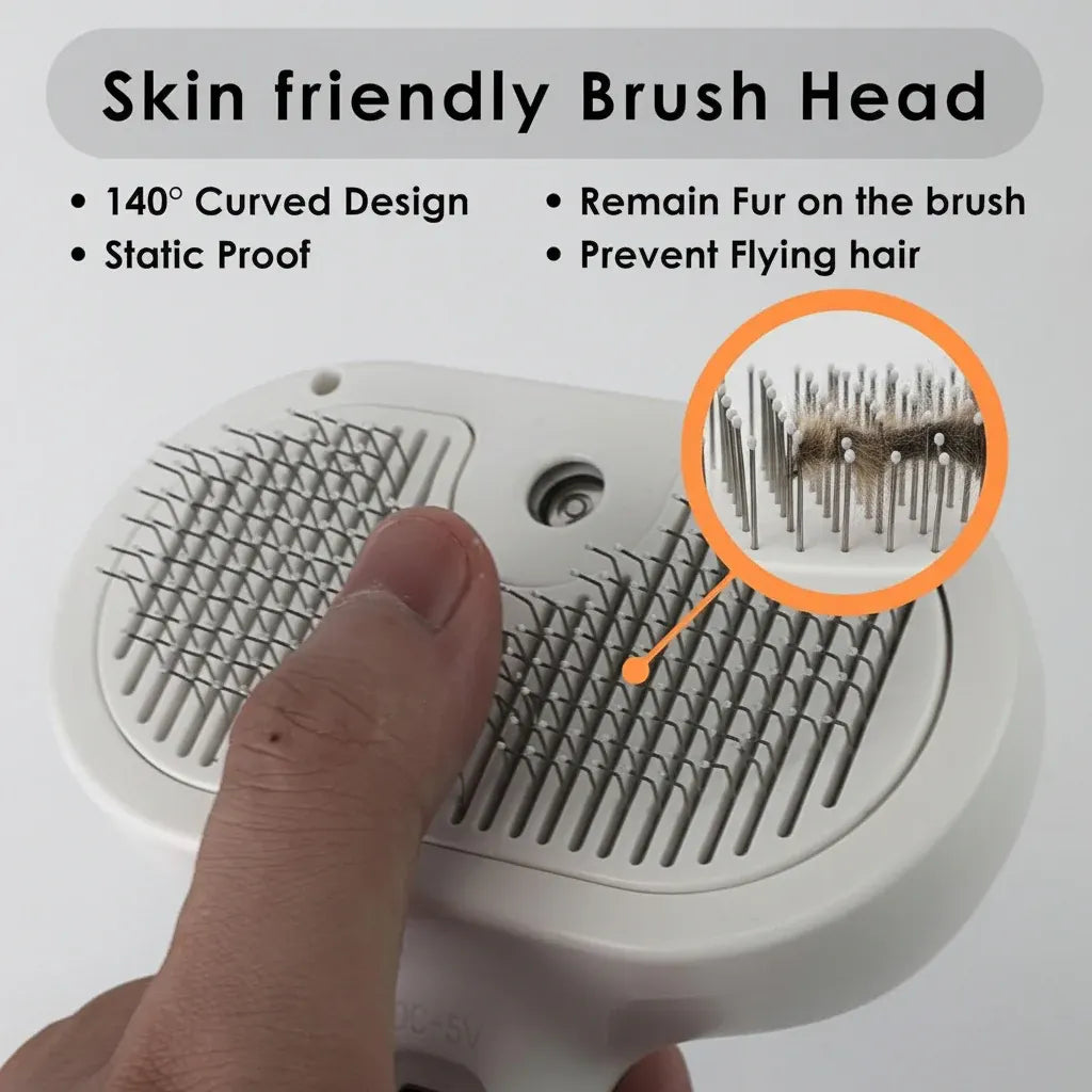 Self-Cleaning Silicone Pet Grooming Comb with Massage Spray Function