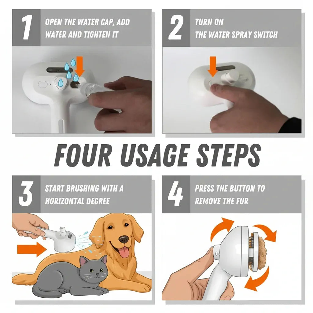 Self-Cleaning Silicone Pet Grooming Comb with Massage Spray Function