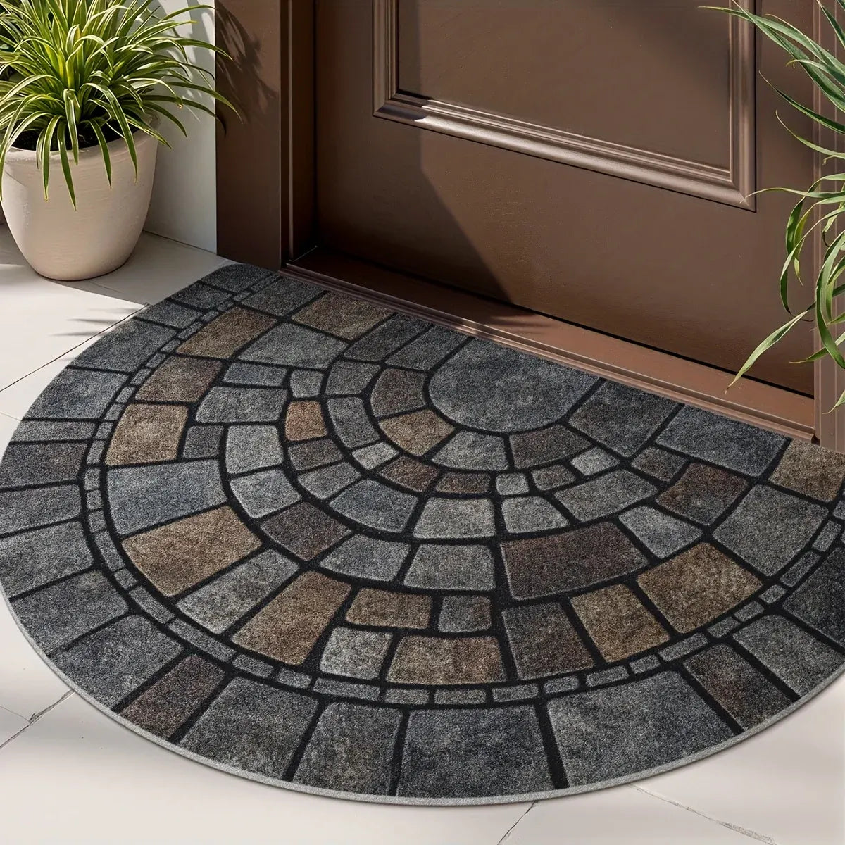Semi-Circle Mosaic Doormat for Indoor and Outdoor Use
