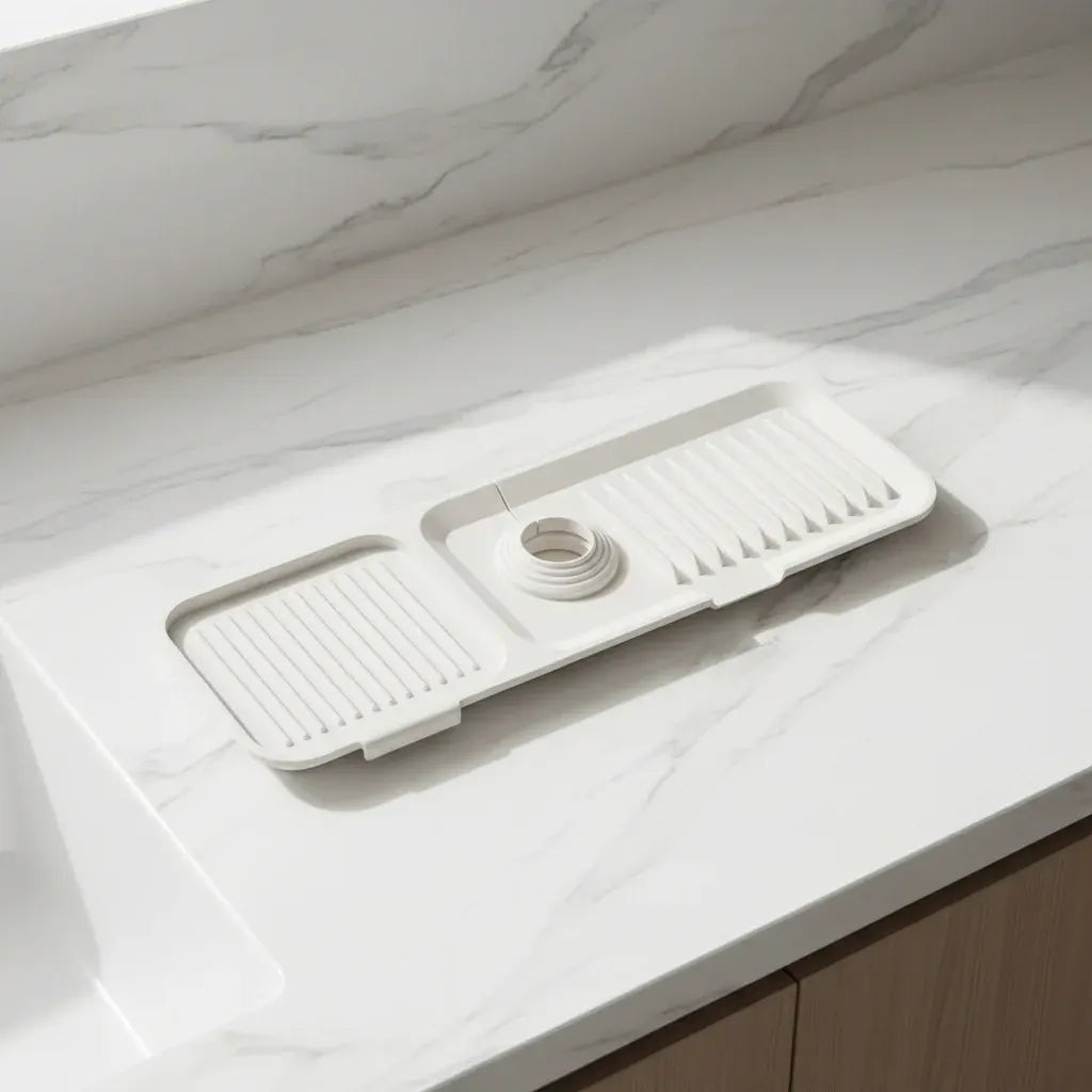 Silicone Sink Faucet Mat with Self-Draining Drip Catcher Design