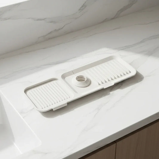 Silicone Sink Faucet Mat with Self-Draining Drip Catcher Design